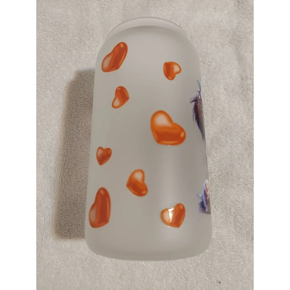 Puppy Dog with Teddy‎ Bear Frosted Glass Tumbler Cup with Lid & Straw